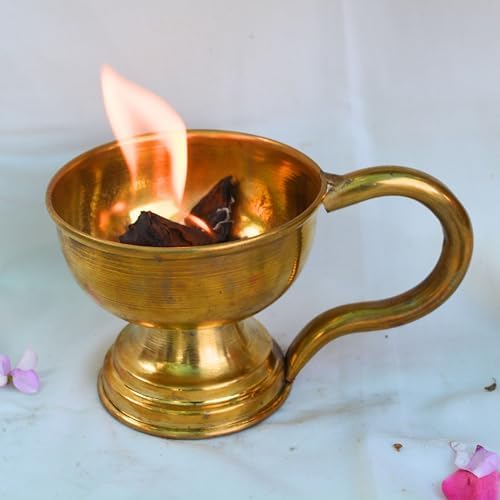 Traditional Brass Dhoop Dani with Handle 7 Inch Incense Holder