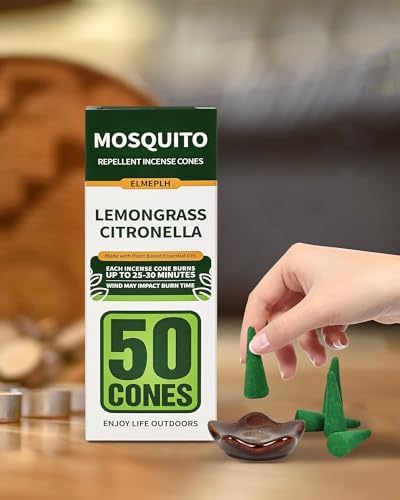 50 Pcs Citronella Incense Cones with 2 Ceramic Dishes