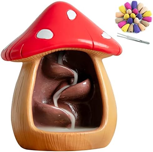 Cute Mushroom Incense Holder with 60 Cones Brown