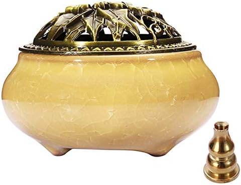 Miupoo Yellow Ceramic Incense Burner with Brass Holder