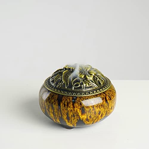 LamDawn Incense Burner with Calabash Holder - Kiln-Colored Yellow Porcelain