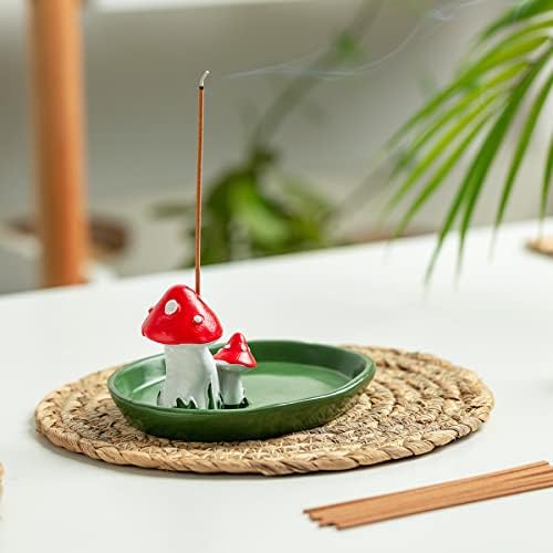 Cute Mushroom Incense Holder with 30 Sticks Natural Design Green