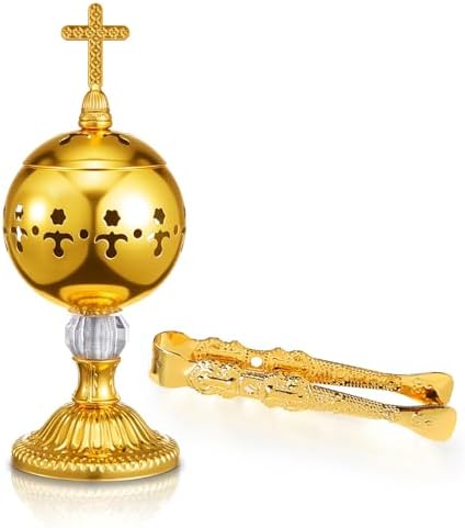 Traditional Incense Burner - Gold Charcoal Censer with Clip