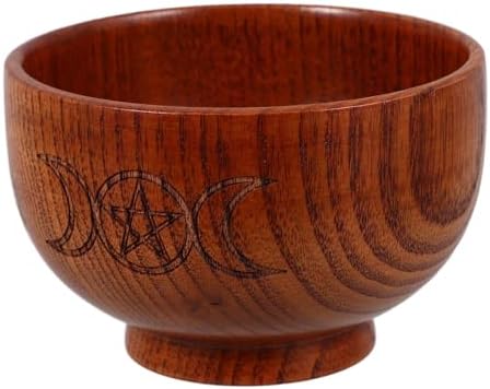 LOGOFUN 2pcs Wooden Incense Censer Bowl with Moon and Pentagram Design