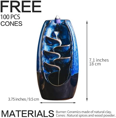 INONE Ceramic Incense Burner with 100 Cones Blue