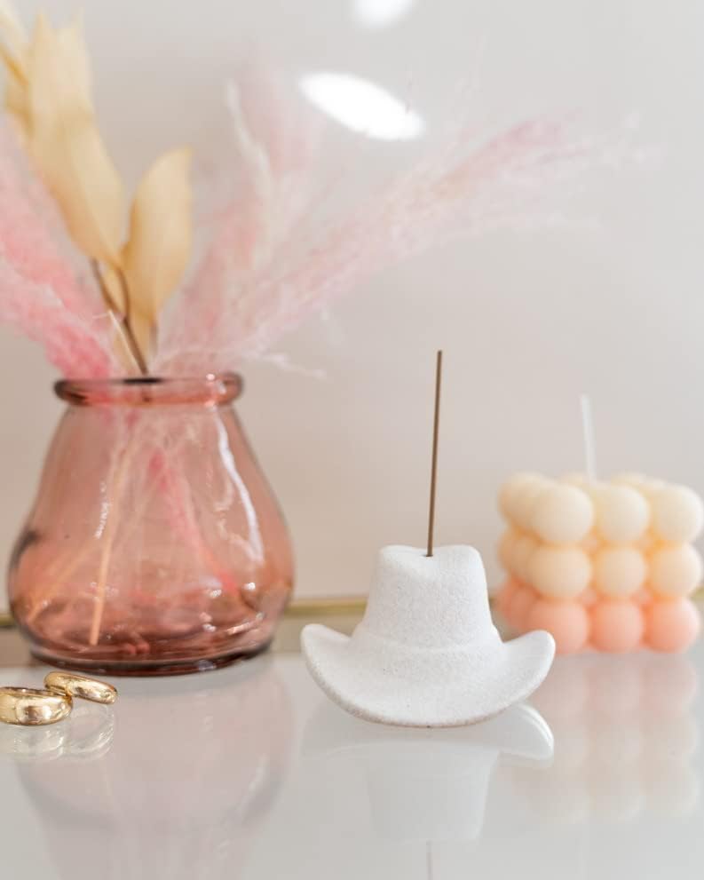 Ceramic Cowboy Hat Incense Holder - White