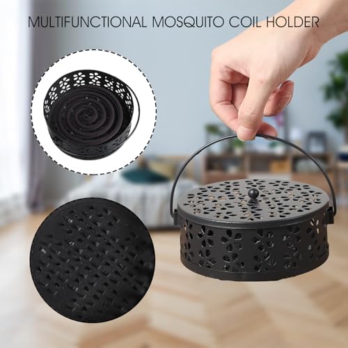 Tobeelec 4 Pcs Mosquito Coil Holder Outdoor Metal Incense Burner Holder with Handle Black Round Design