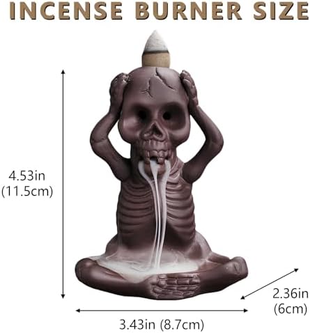 Comeon Skull Decor Incense Stick Holder with Reverse Flow Censer and Burner Kit
