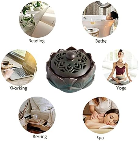 Lotus Incense Burner Set in Green Ceramic