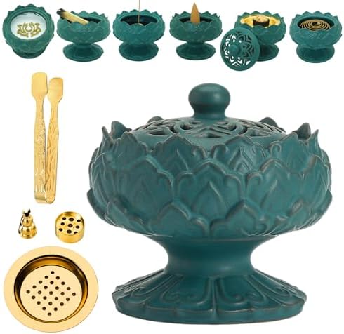 Lotus Shape Ceramic Incense Burner with Tweezers