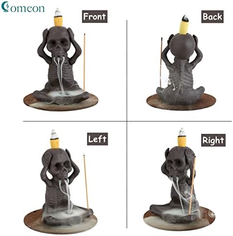 Comeon Skull Decor Incense Stick Holder with Reverse Flow Censer and Burner Kit