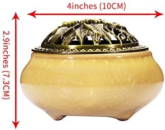 Miupoo Yellow Ceramic Incense Burner with Brass Holder