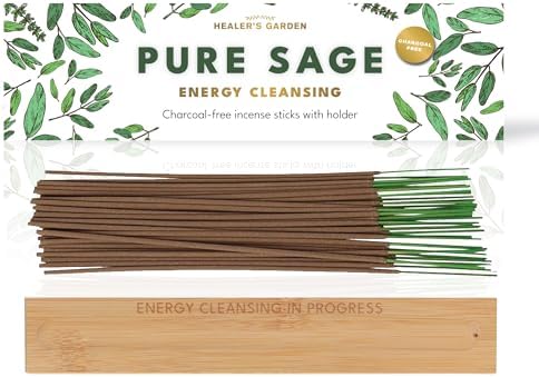 Premium Sage Incense Sticks with Engraved Wood Holder - 30 Sticks Charcoal Free Safe for Energy Cleansing