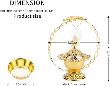 Gold Metal Bakhoor Burner with Handles and Ash Tray