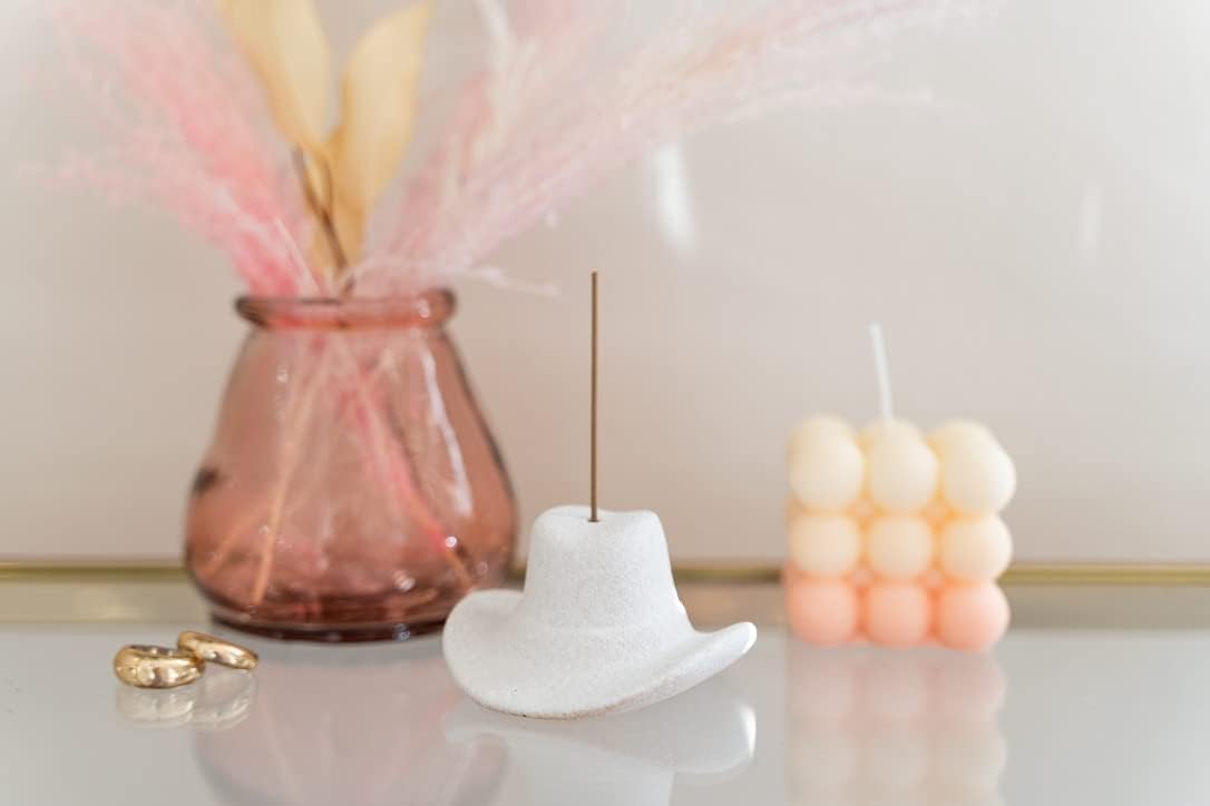 Ceramic Cowboy Hat Incense Holder - White