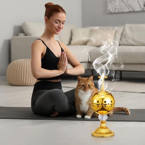 Traditional Incense Burner - Gold Charcoal Censer with Clip