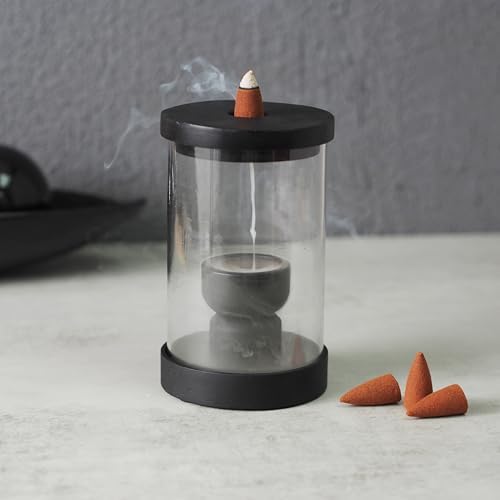 Hosley Black Wood Glass Incense Burner Kit