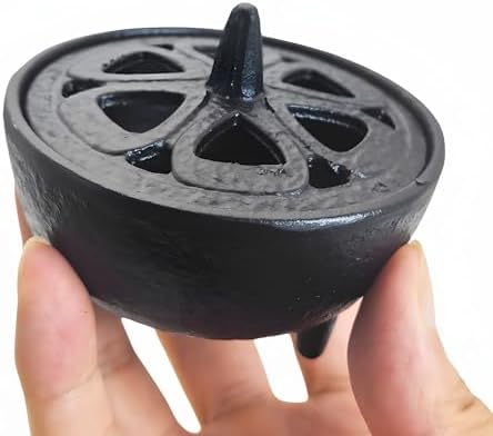 Small Cast Iron Incense Burner with Decorative Lid