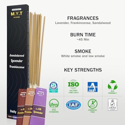 MYT Natural Incense Sticks Lavender Sandalwood Frankincense 60 Sticks Long Lasting