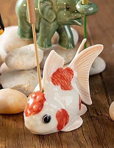 Tiny 2 Inch White Red Orange Goldfish Incense Holder