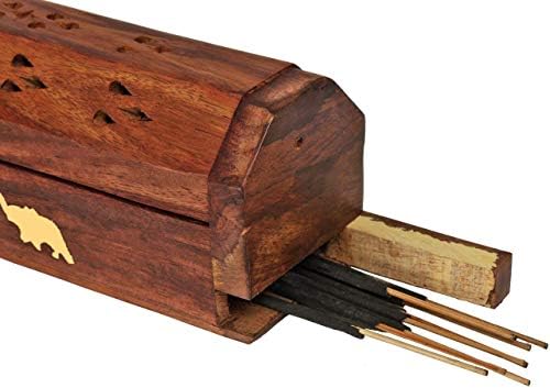 Raajsee Wooden Incense Holder with Brass Inlay - 12x2 Inch Ash Catcher