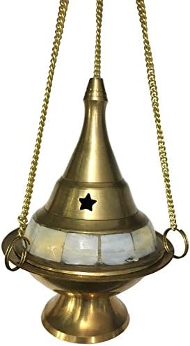 Vrinda Brass Hanging Censer with Pearl Stone Gold Finish 4 Inch High