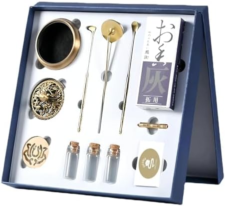 Yoga Meditation Incense Burner Set - 16 Piece Brass Censer Kit with Tools for Relaxation and Home Fragrance