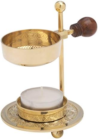 Handcrafted Golden Brass Incense Burner with Wooden Handle