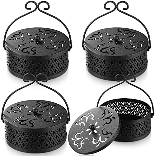 4 Piece Black Metal Incense Holder with Handle