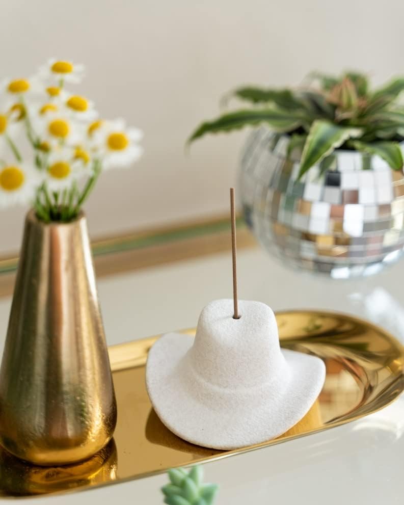 Ceramic Cowboy Hat Incense Holder - White