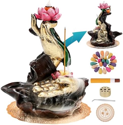 Waterfall Incense Burner with Lotus Design