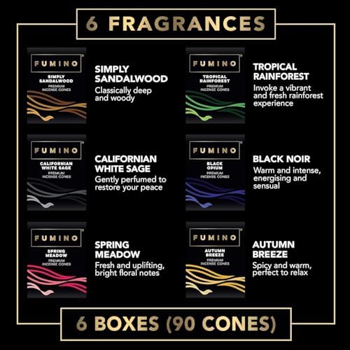 Fumino Incense Cones Fresh Multipack Bundle 6 Boxes 90 Pieces