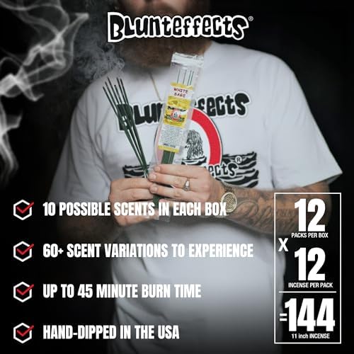 Blunteffects Hand-Dipped Incense Sticks - 144-Pack Variety Set with 12 Scents