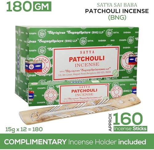 Satya Patchouli Incense Sticks 15gmx12 Pack with Raajsee Holder