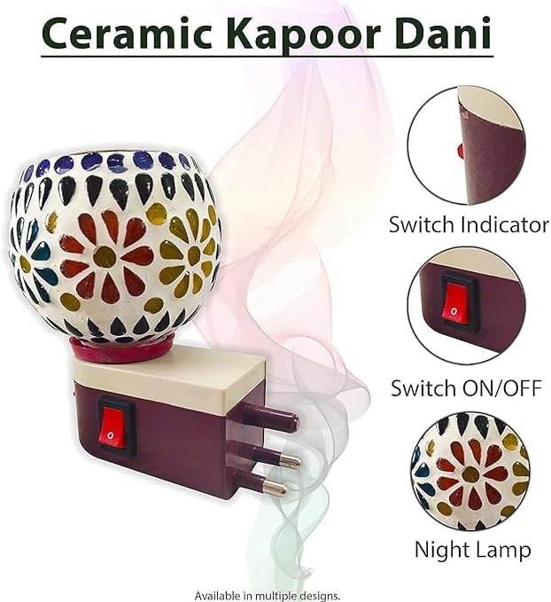 Electric Camphor Diffuser with Night Light Ceramic 3x3x3 Inches 1 Piece