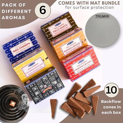 TRUMIRI Variety Pack Backflow Incense Cones for Waterfall Fountain - Pack of 6