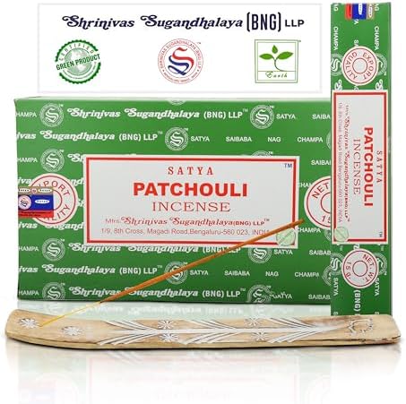 Satya Patchouli Incense Sticks 15gmx12 Pack with Raajsee Holder