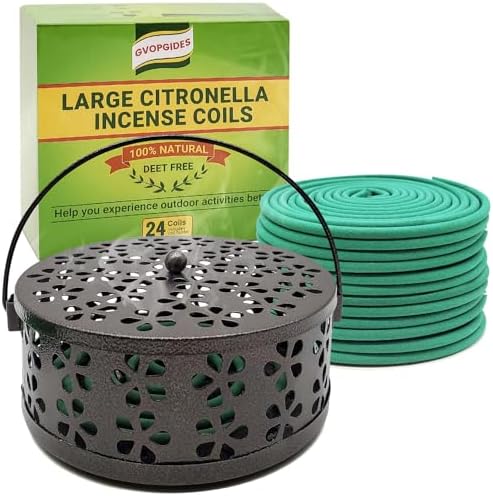 Mosquito Coil Holder with 24 Citronella Coils Portable and Indoor Outdoor Use