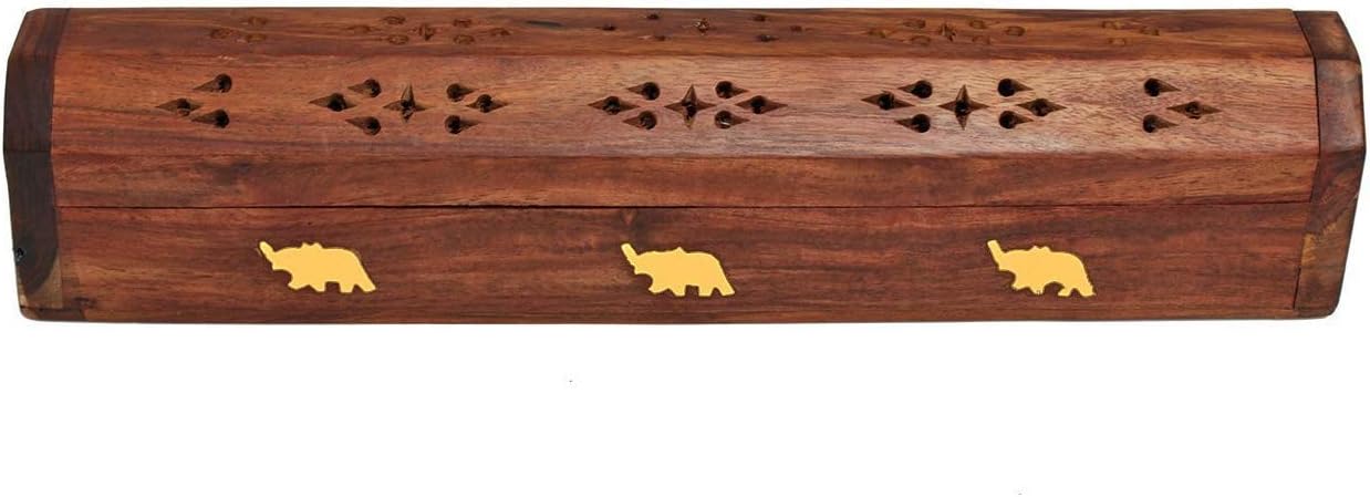 Raajsee Wooden Incense Holder with Brass Inlay - 12x2 Inch Ash Catcher