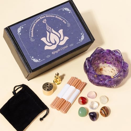 Amethyst Resin Crystal Lotus Incense Burner Set - 15pcs