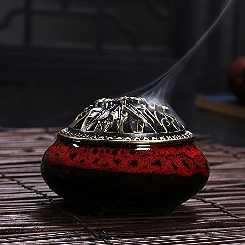 Ceramic Incense Burner with Lid and Brass Holder
