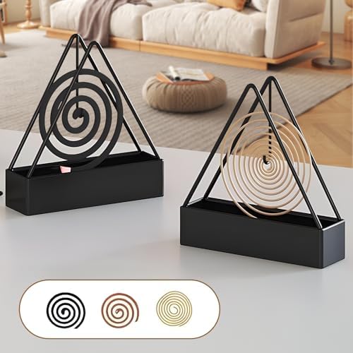 2 Pcs Black Iron Mosquito Coil Holder Ash Catcher Decor