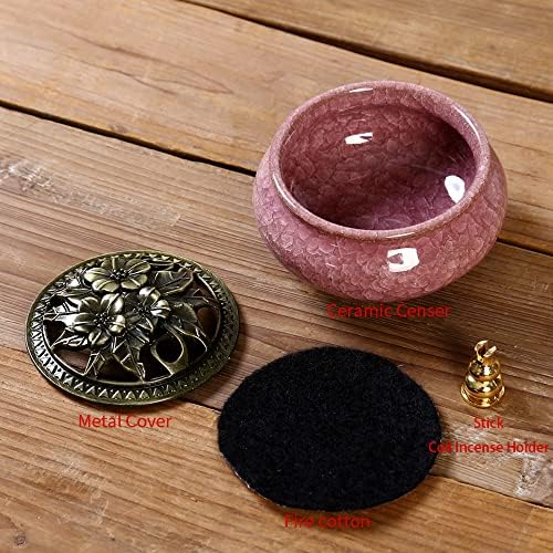 Violet Ceramic Incense Burner with Stick Holder