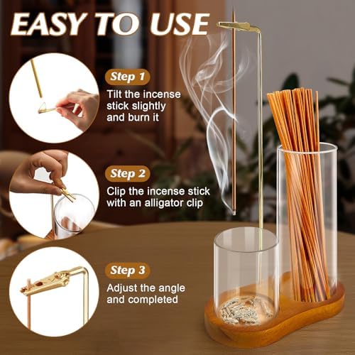 2 in 1 Incense Holder with Glass Ash Catcher and Metal Clip