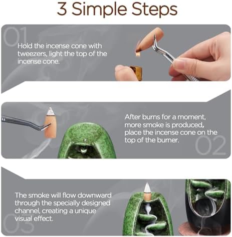 SPACEKEEPER Ceramic Incense Burner with Waterfall Effect and 120 Cones 30 Sticks