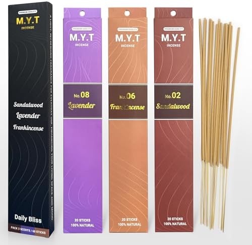MYT Natural Incense Sticks Lavender Sandalwood Frankincense 60 Sticks Long Lasting