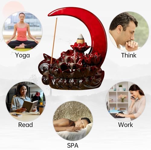 Moon Incense Burner with 60 Cones and 30 Sticks Red