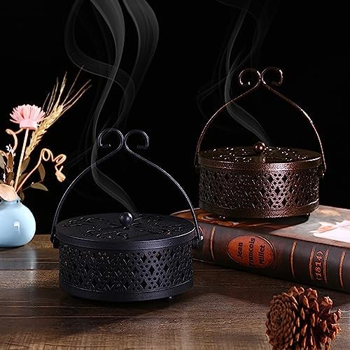 2 Pieces Mosquito Coil Holder Retro Portable Hanging Incense Burner with Handle Fireproof Holder for Home and Camping