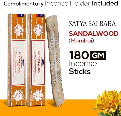 Satya Sandalwood Incense Sticks 180gm with Holder Bundle