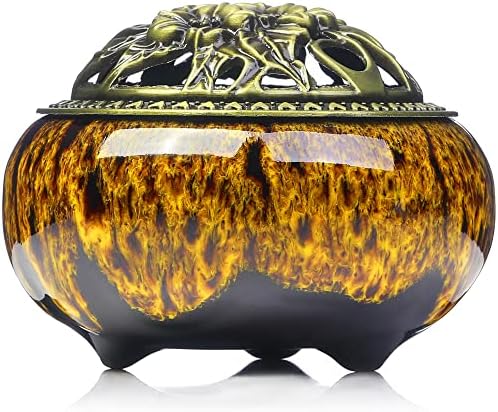 LamDawn Incense Burner with Calabash Holder - Kiln-Colored Yellow Porcelain